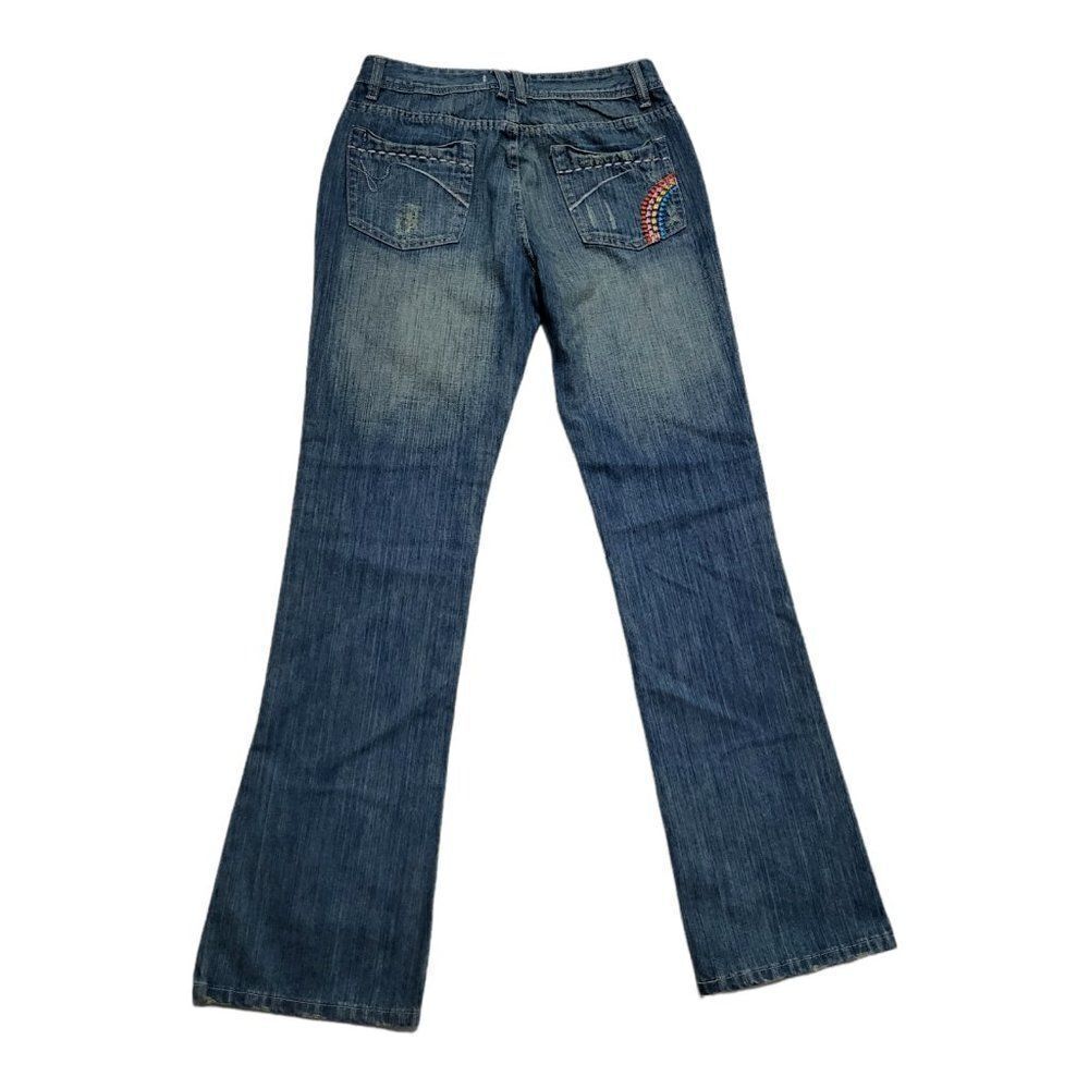 𝅺SMASH Vintage Denim Jeans Size 13 Blue Rainbow Embroidery Distressed